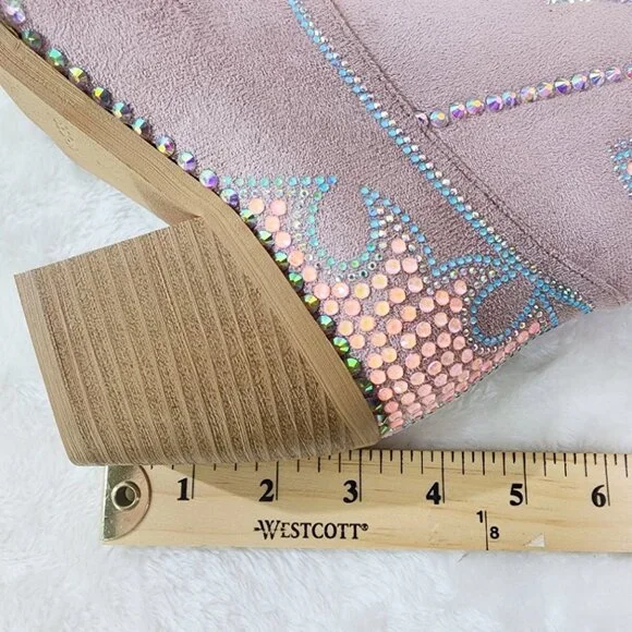 Sparks Country Western Cowgirl Knee Boots Dazzleing Iridescent Rhinestones Pink